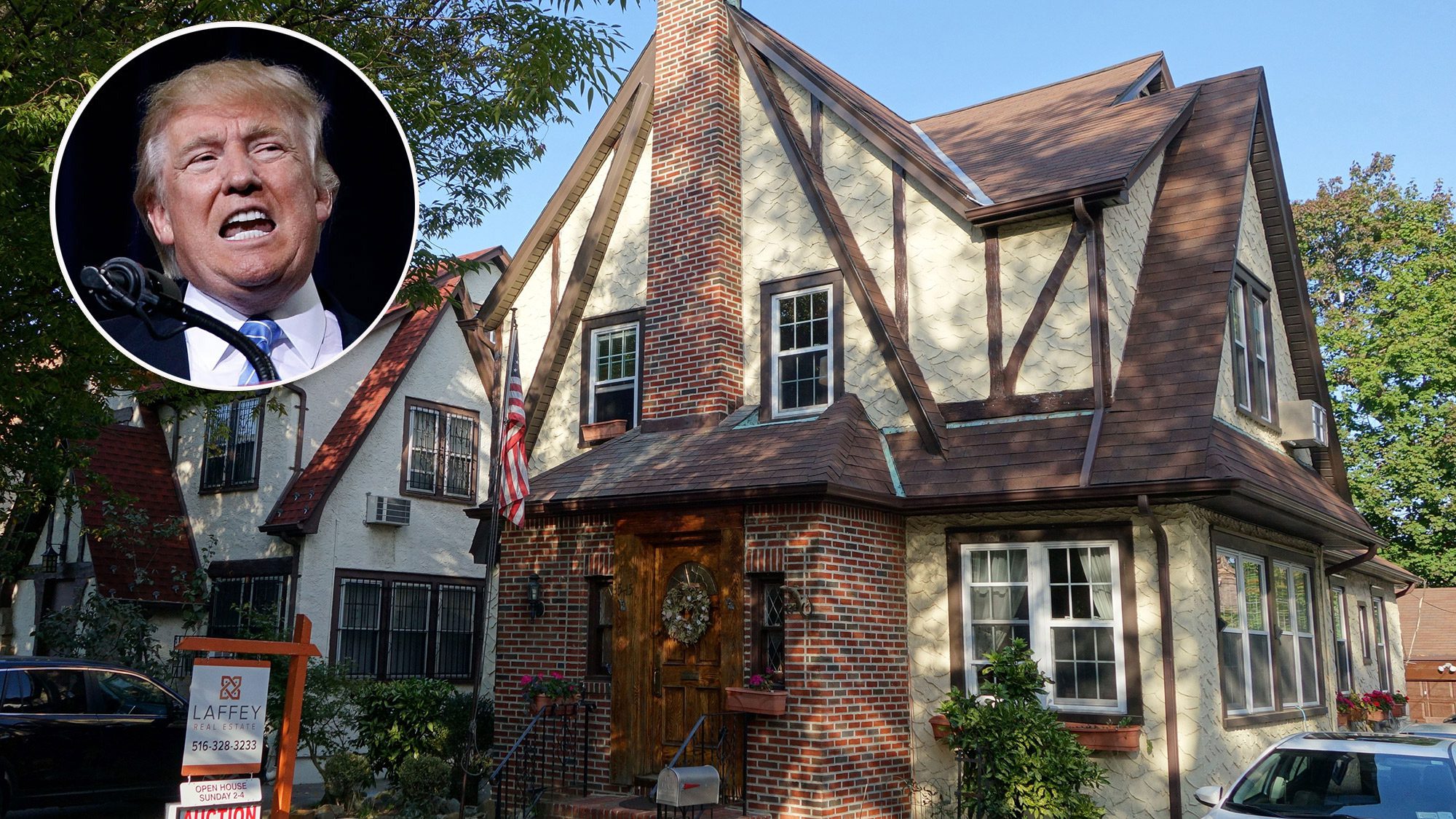 Donald Trump and his childhood home in Queens