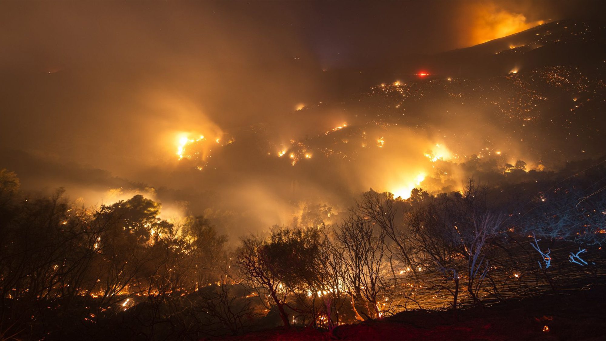 The Cave Fire seen off Highway 154 near Santa Barbara, CA, in November.