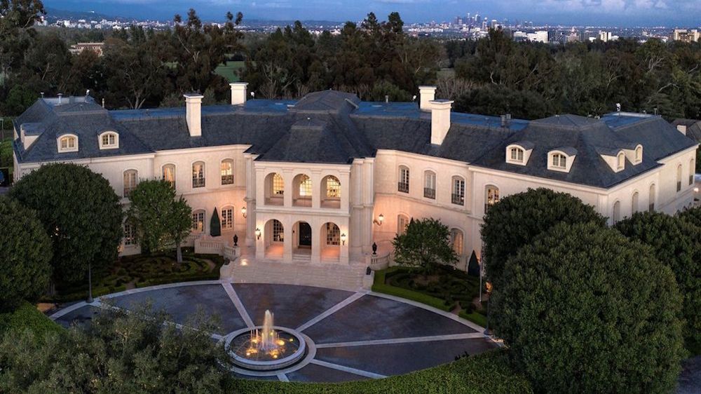 Spelling Manor in Los Angeles, at dusk