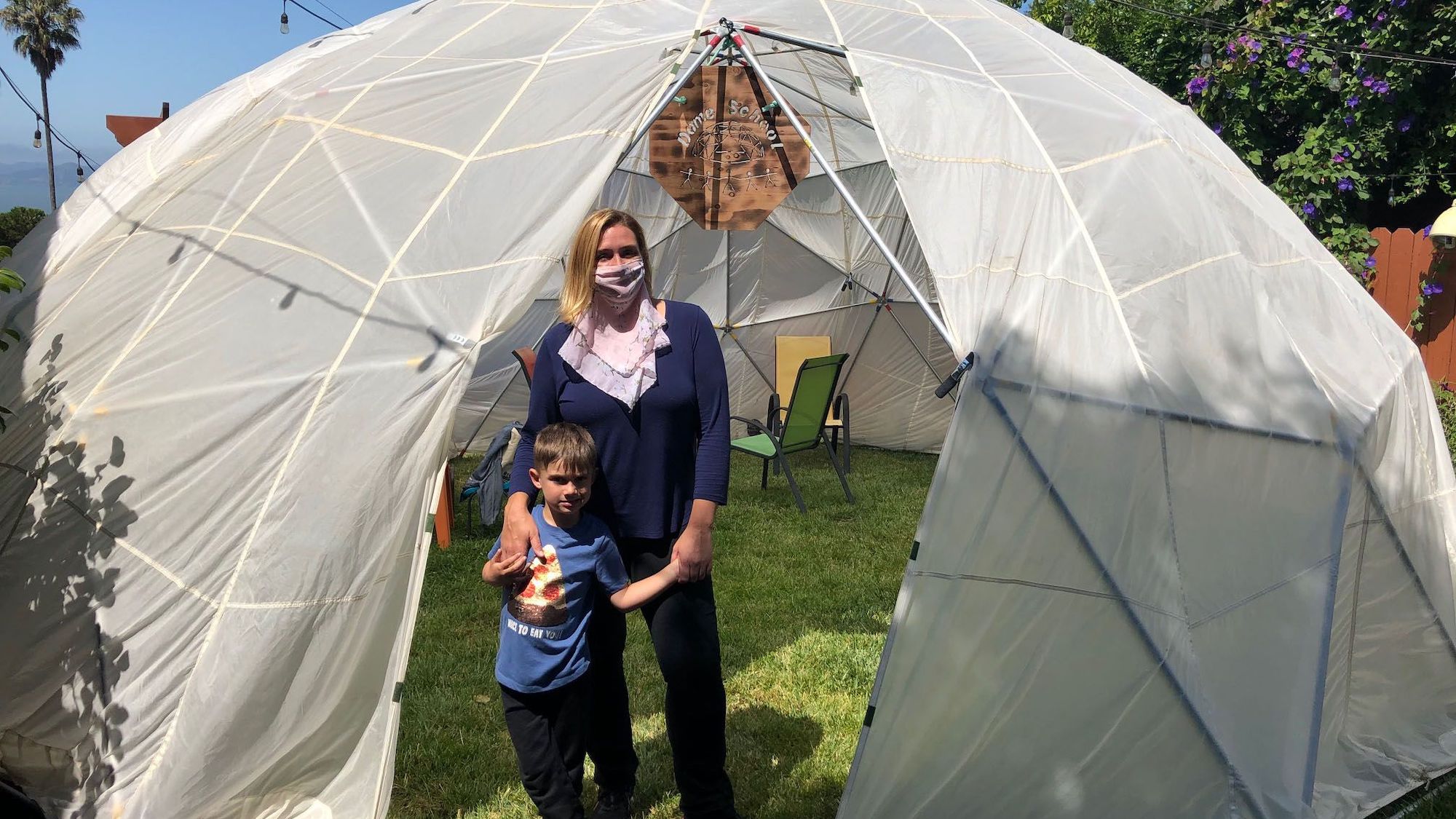 Katy Young and her son in their ‘dome school.’