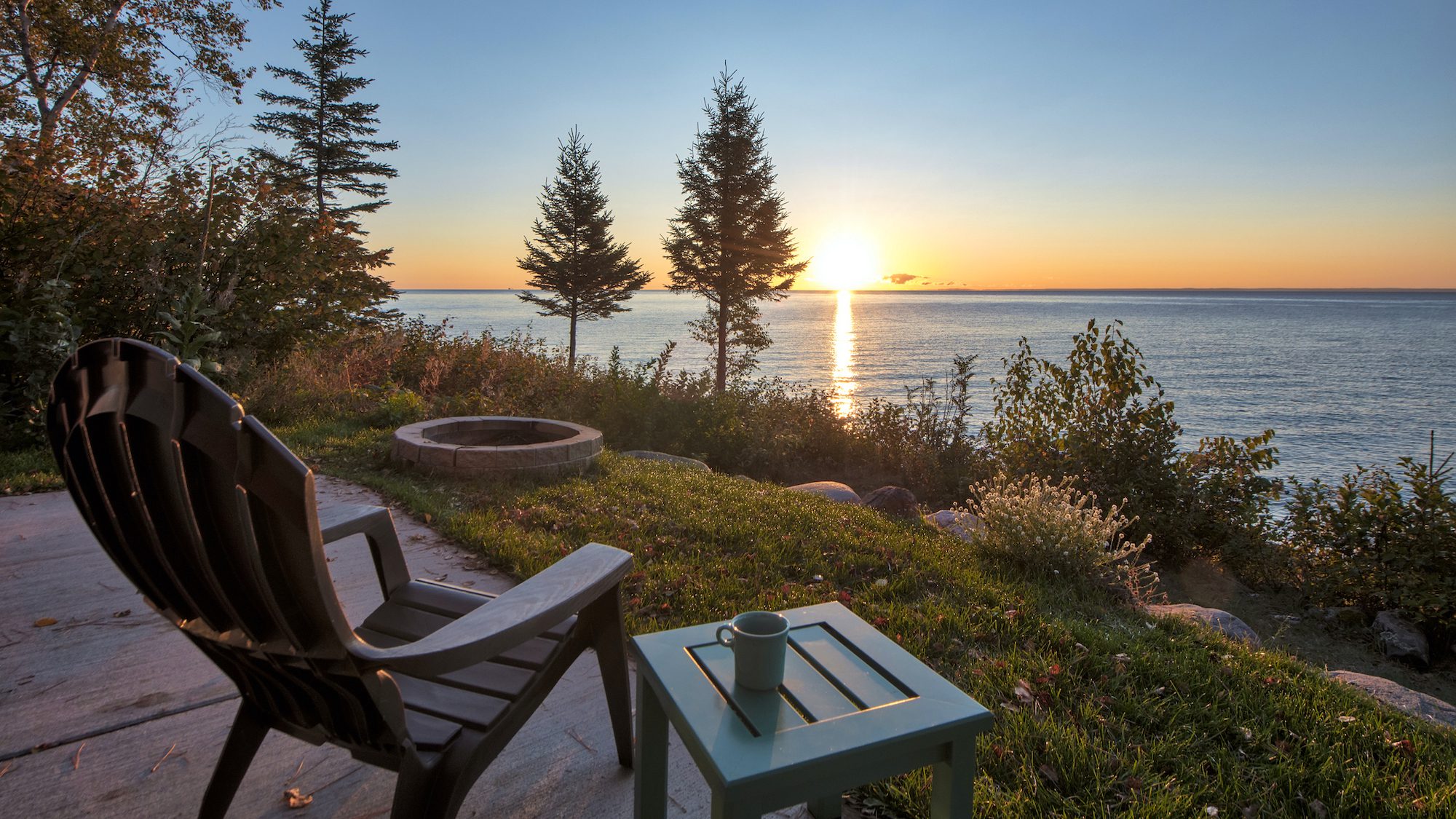 Chair overlooking lake