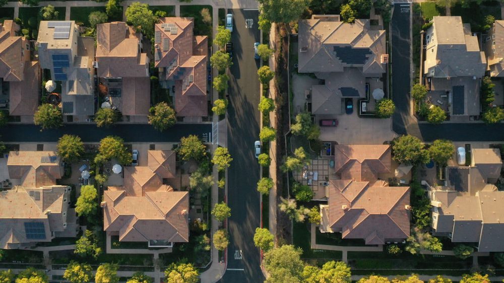 Aerial view of homes