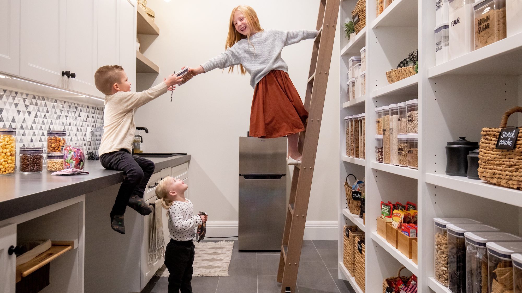 Kids in kitchen pantry