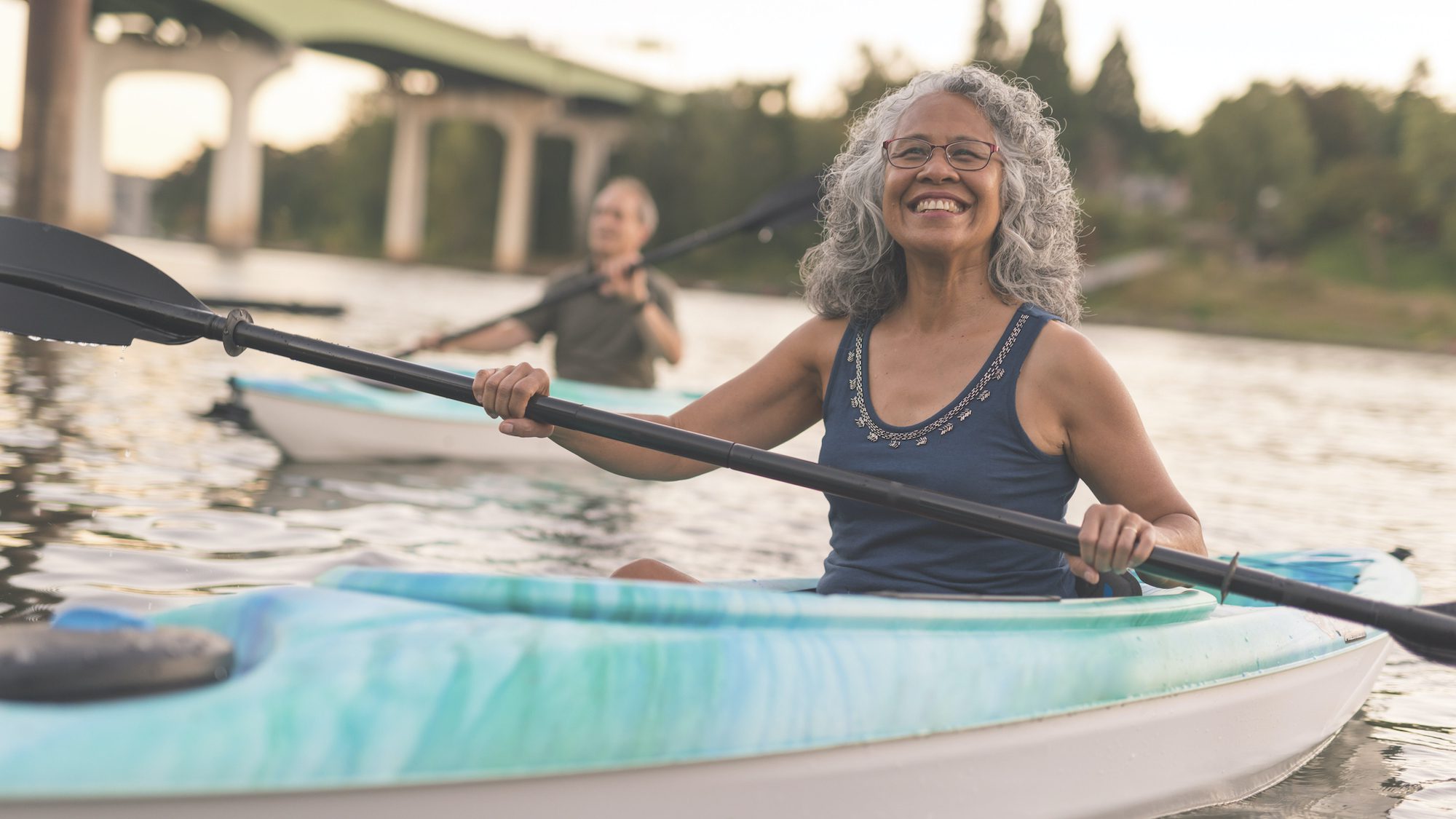 Kayaking boomer couple